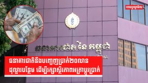 ធនាគារជាតិនឹងបញ្ចេញប្រាក់២០លានដុល្លារបន្ថែម ដើម្បីរក្សាស្ថិរភាពអត្រាប្ដូរប្រាក់