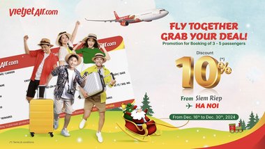 Vietjet ផ្តល់ជូនការបញ្ចុះតម្លៃ 10% លើការកក់សំបុត្រធ្វើដំណើរជាក្រុមរហូតដល់បំណាច់ឆ្នាំនេះ
