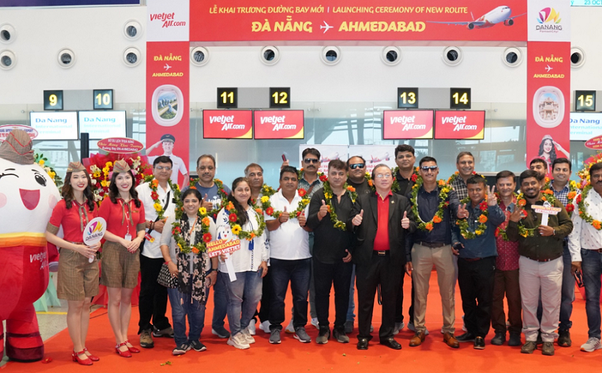 First passengers on the debut flight to Ahmedabad