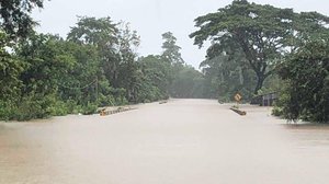 នេះជាស្ពានសំរោងនៅផ្លូវជាតិលេខ៤ ដែលបានលិច និងបានបិទមិនឲ្យធ្វើចរាចរណ៍នាពេលកន្លងមក(រូបថត៖ ក្រសួងធនធានទឹក និងឧតុនិយម)