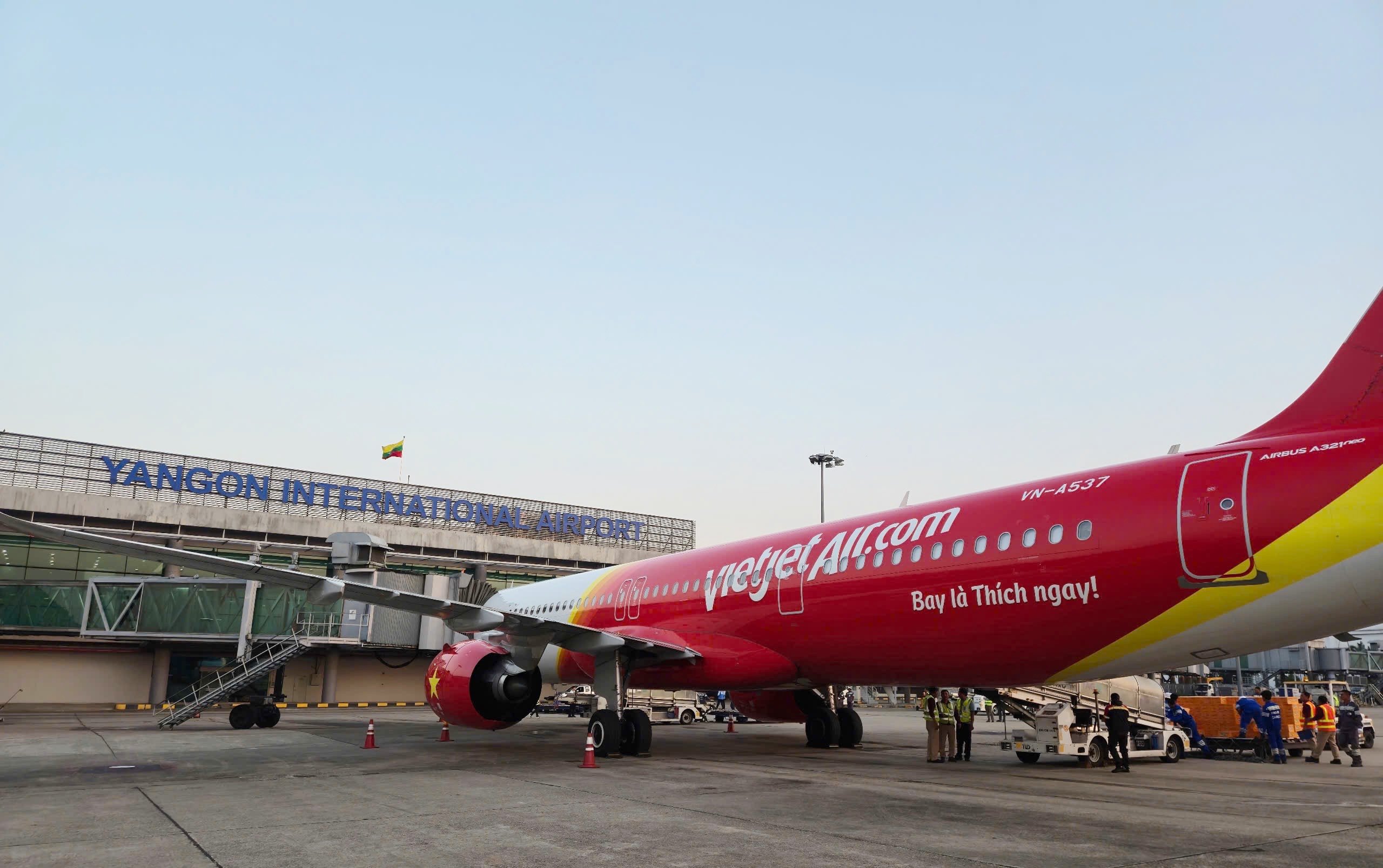 The rescue flights land in Yangon Int Airport, Myanmar