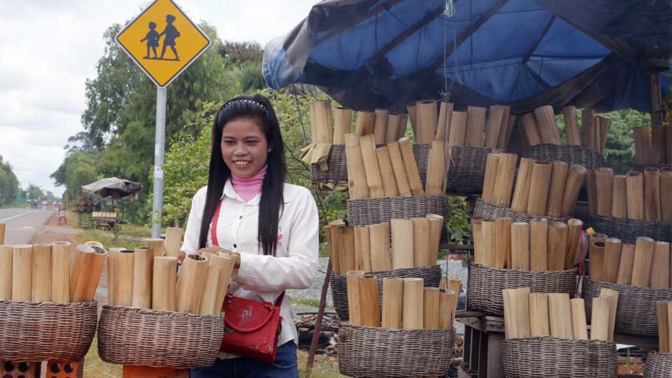 អ្នក​លក់​ក្រឡាន​នៅតាម​ផ្លូវ​ជាតិ​លេខ​៦ ក្នុង​ទឹក​ដី​ខេត្ត​សៀមរាប។ រូបភាព៖ ហេង ភារម្យ