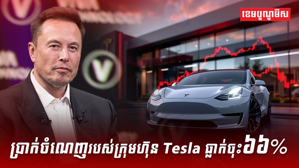 ប្រាក់ចំណេញរបស់ក្រុមហ៊ុន Tesla ធ្លាក់ចុះ៦៦%