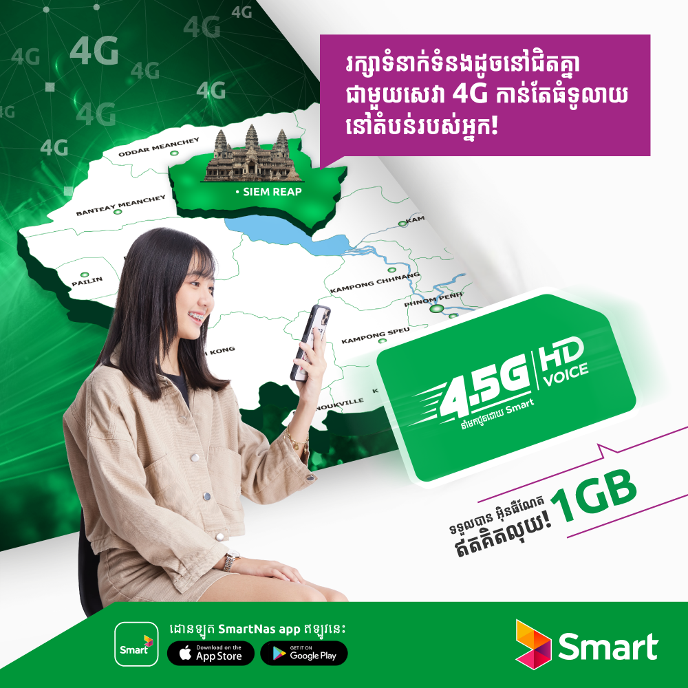 ស្ថានីយ៍បណ្តាញច្រើនជាង ៦០ ទីតាំង ត្រូវបានសាងសង់បញ្ចប់ជាស្ថាពរក្នុងខេត្តសៀមរាប ដោយក្រុមហ៊ុន Smart