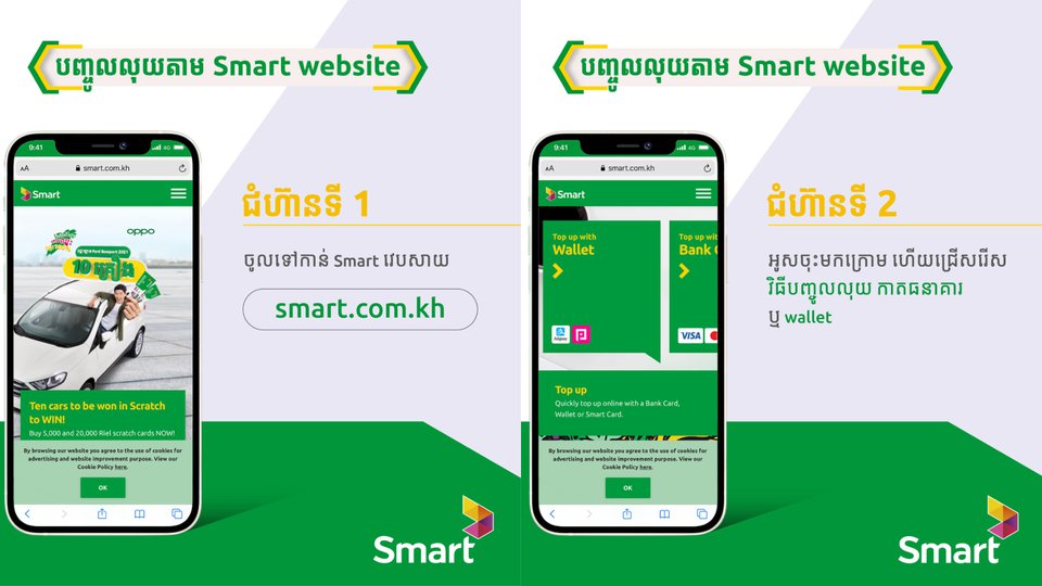 ក្រុមហ៊ុន Smart គាំទ្រអតិថិជនដោយផ្ដល់ទិន្នន័យបន្ថែមតាមរយៈការបញ្ចូលទឹកប្រាក់តាមប្រព័ន្ធអេឡិចត្រូនិក និងសេវាដឹកជញ្ចូន Smart @Home ដោយឥតគិតថ្លៃ