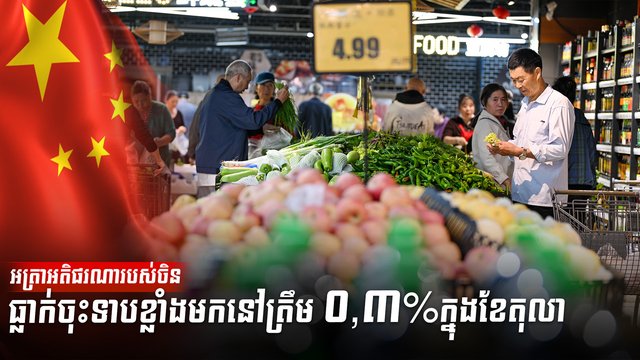 អត្រាអតិផរណារបស់ចិន ធ្លាក់ចុះទាបខ្លាំងមកនៅត្រឹម០,៣%ក្នុងខែតុលា